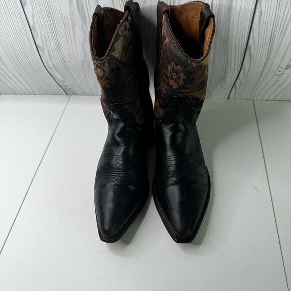 Vintage L.L. Bean Women’s 8 Cowboy Boots Black Leather Tapestry Western Boho USA - Picture 2 of 11